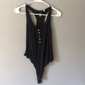 Black tank top bodysuit with buttons